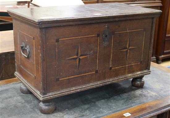 A small 18th century inlaid oak coffer W.71cm